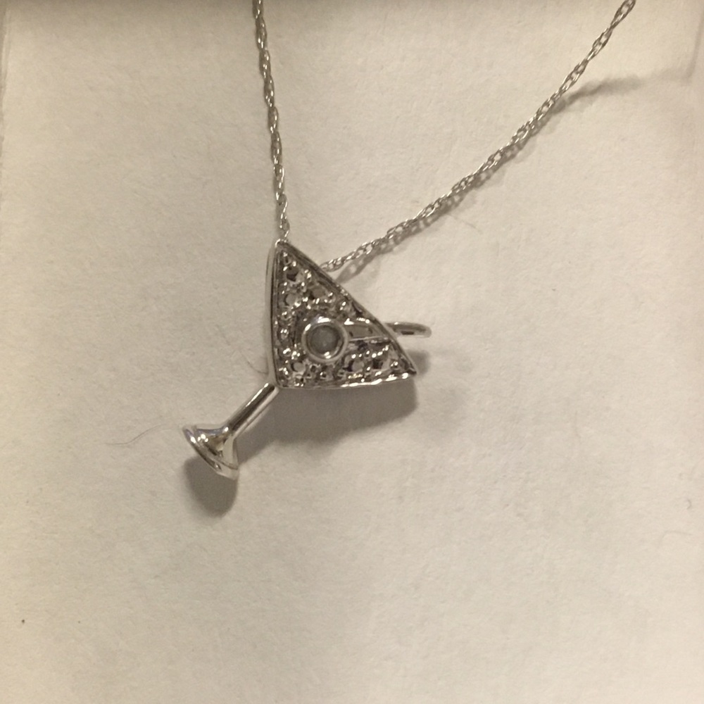 10k White Gold & Diamond Martini  Glass Necklace